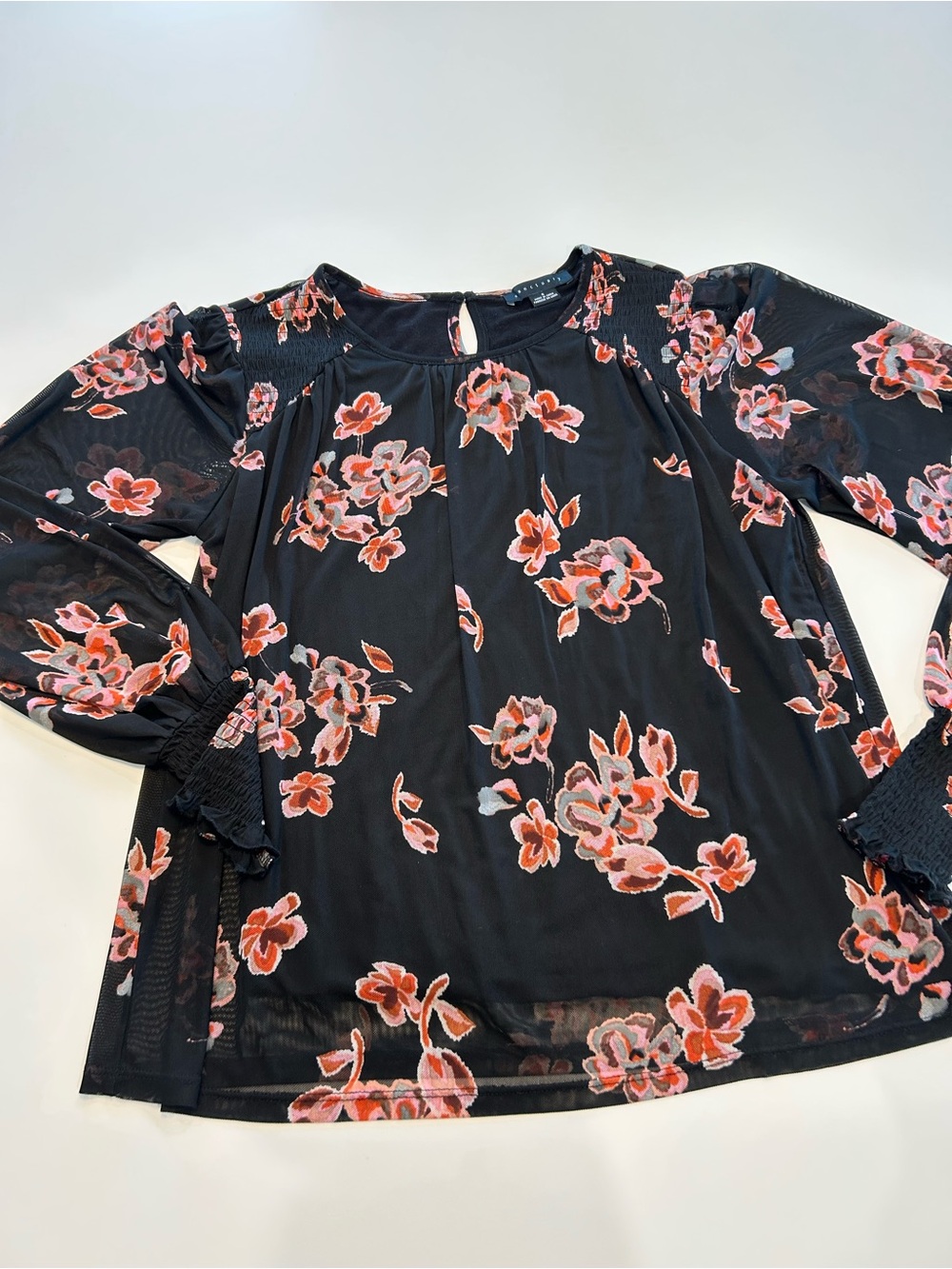 Black Floral Long-Sleeve Women's Blouse
